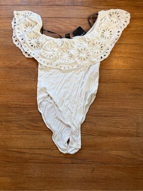 Forever 21 Off the Shoulder Eyelet Ruffle Bodysuit